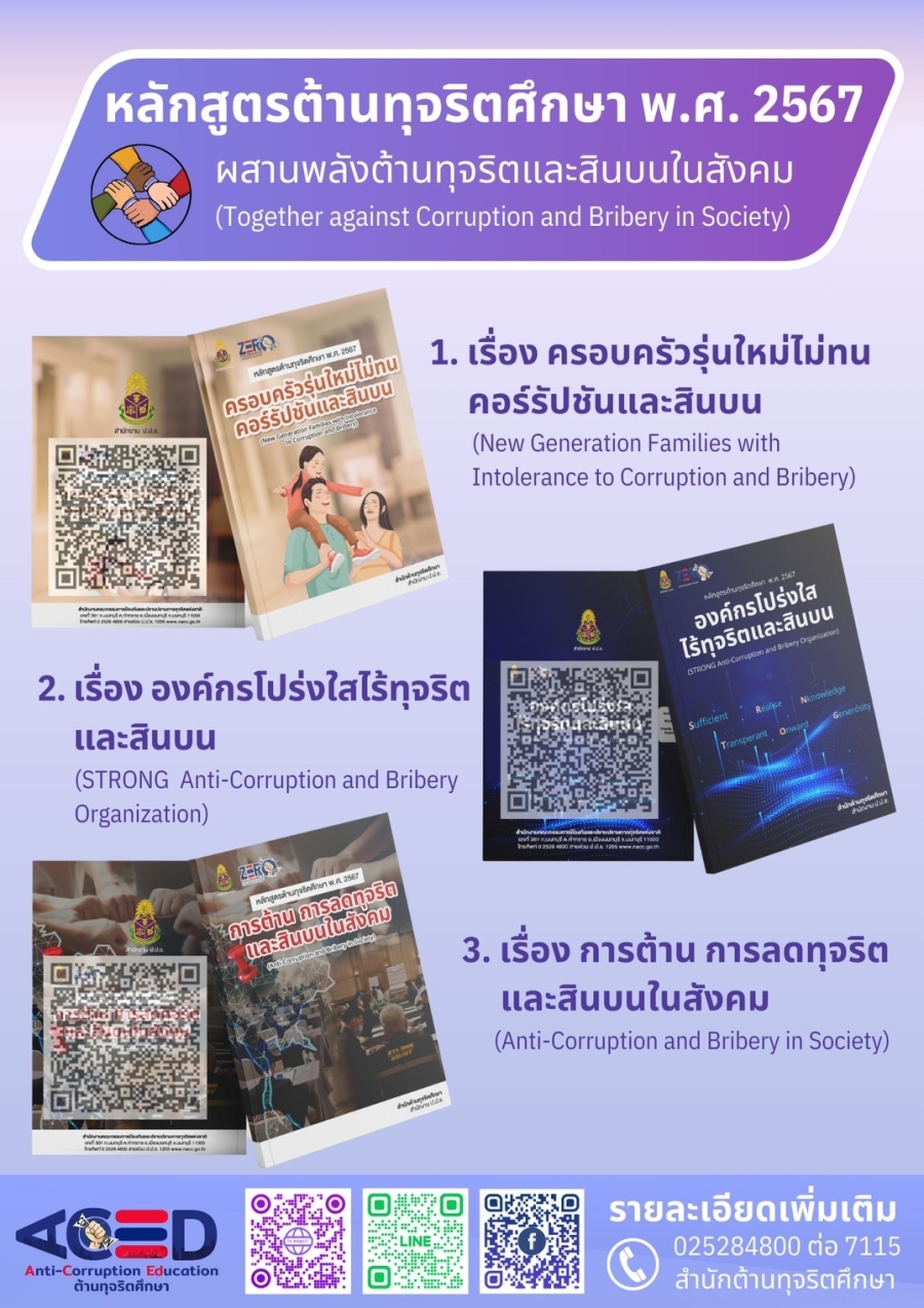 เผยแพร่ประชาสัมพันธ์หลักสูตรต้านทุจริตศึกษา พ.ศ. 2567 จัดทำโดยสำนักงาน ป.ป.ช. ร่วมกับหน่วยงานที่เกี่ยวข้อง